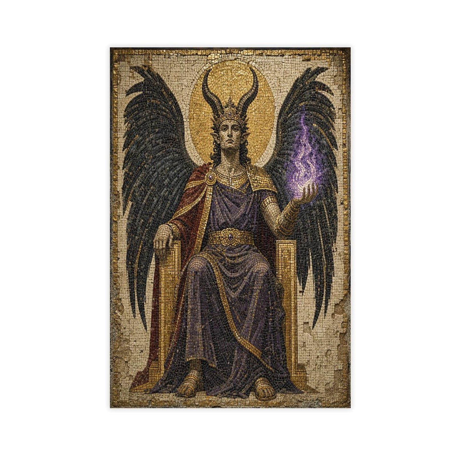 H3b8u2y5 Unframe-Style Horned Winged King Canvas Wall Art, Occult Fantasy Studio