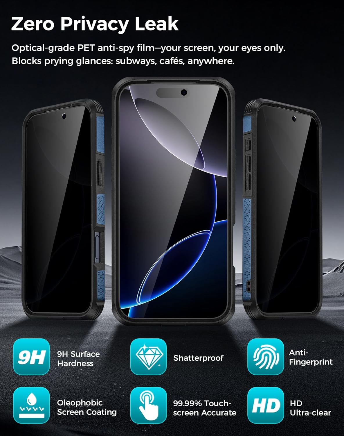 Goton for iPhone 17 Pro Max Case with Privacy Tempered Glass Screen Protector & Camera Lens Protector, Compatible with MagSafe, Invisible Kickstand, Shockproof Phone Cover, Blue - Image 5