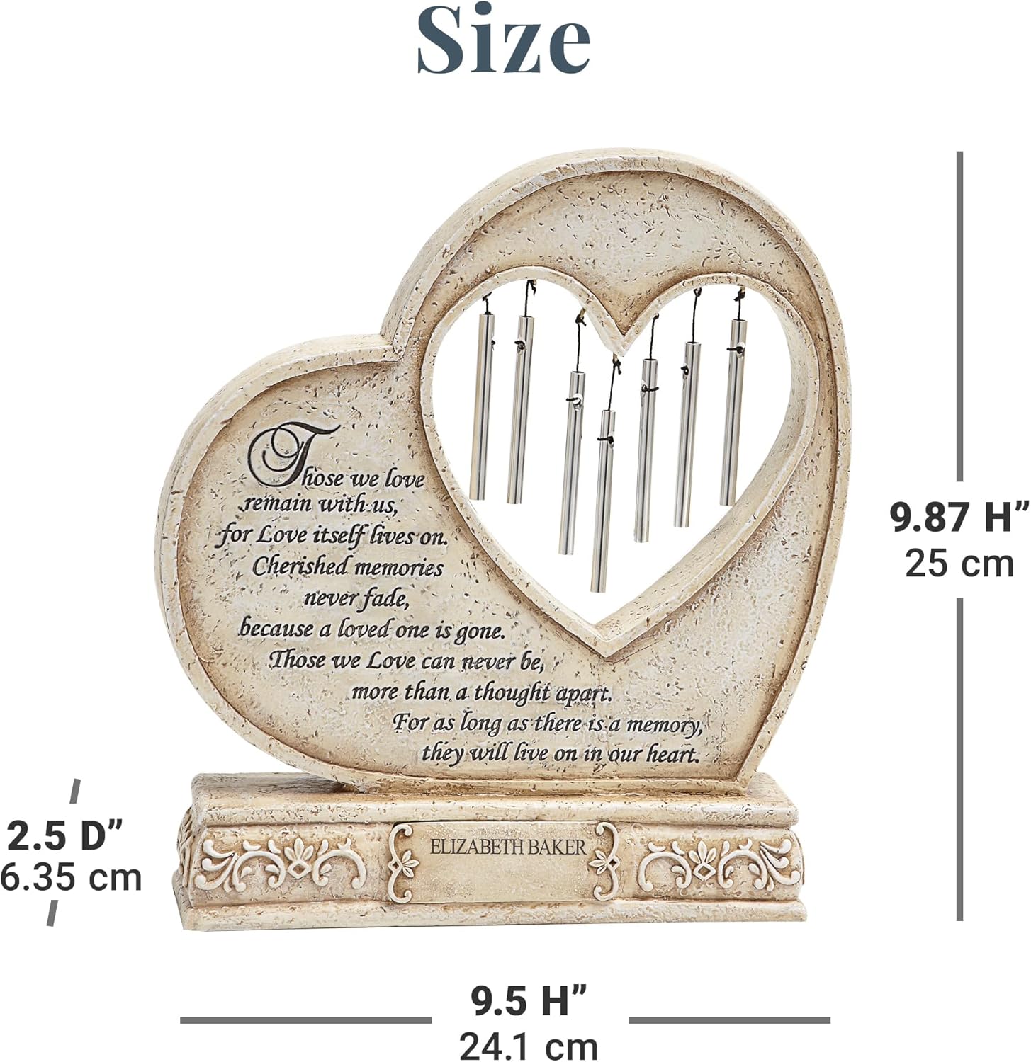 Let's Make Memories Personalized Tabletop Memorial Chime - Condolences - Sympathy - Made of Resin - Heart Cutout - Live On in Our Heart