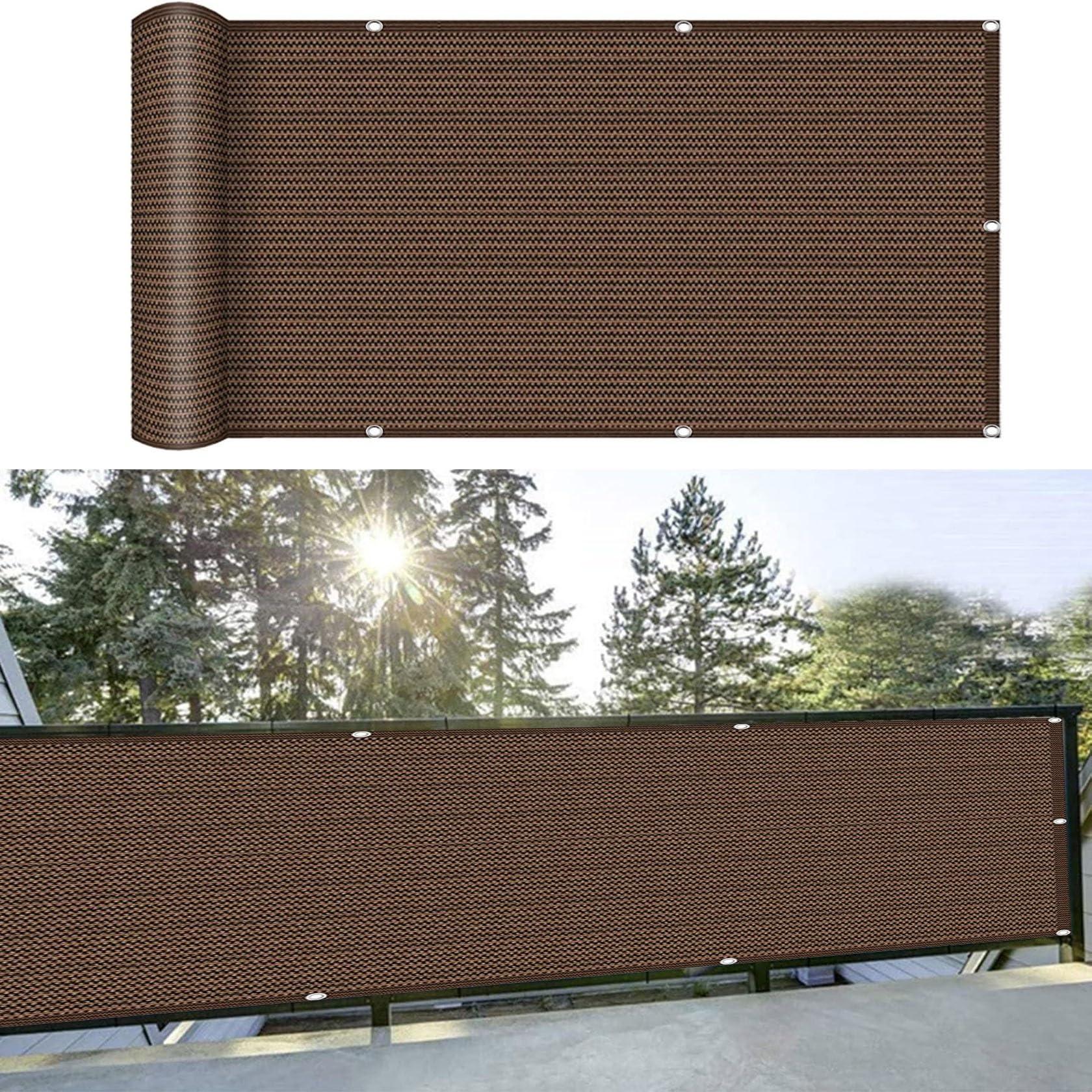 Pantalla para Balcón Jardín Protección 85 x 240 cm Protección UV, Resistente Viento Transpirable Revestimiento para Balcón Pantalla de Privacidad con Cuerda pour Balcon, Jardin, Marrón