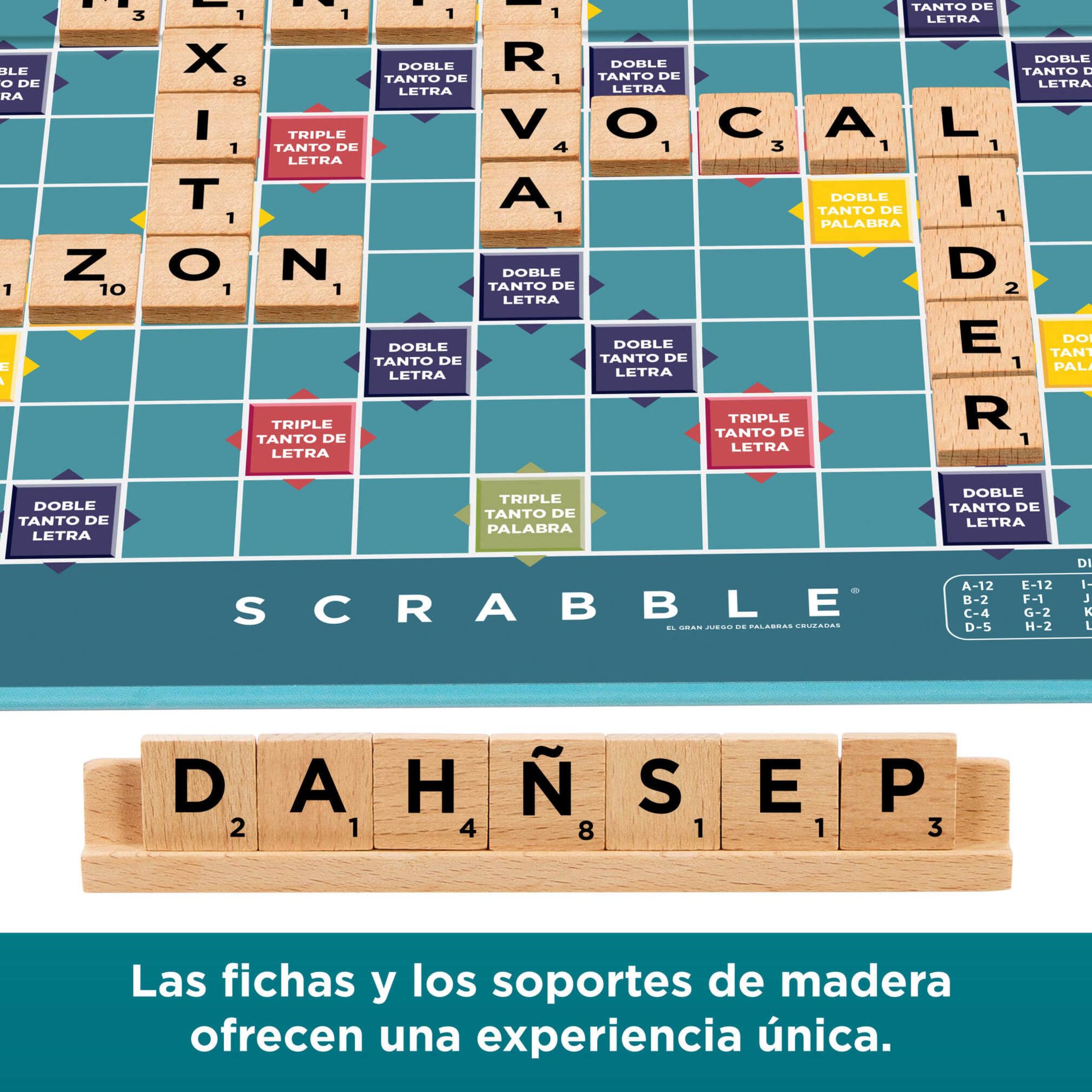 Mattel Games Scrabble Juego de Mesa, clásico Juego de Palabras Familiar con fichas de Letras y atriles de Madera, Dos Opciones de Juego, edición en español, JGR64