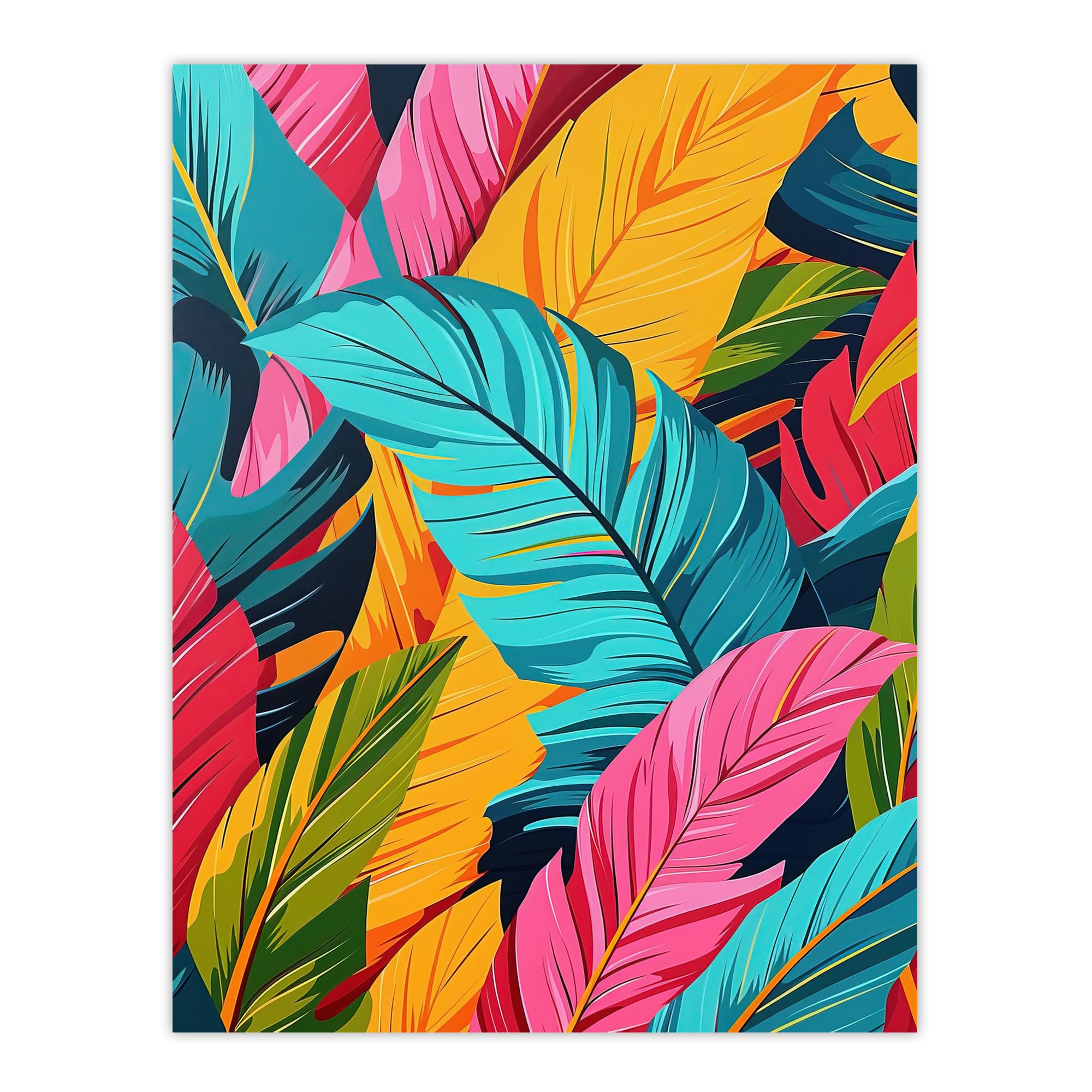 Artery8 Colourful Tropical Fronds Stylised Leaves Pattern Living Room Extra Large XL Wall Art Poster Print