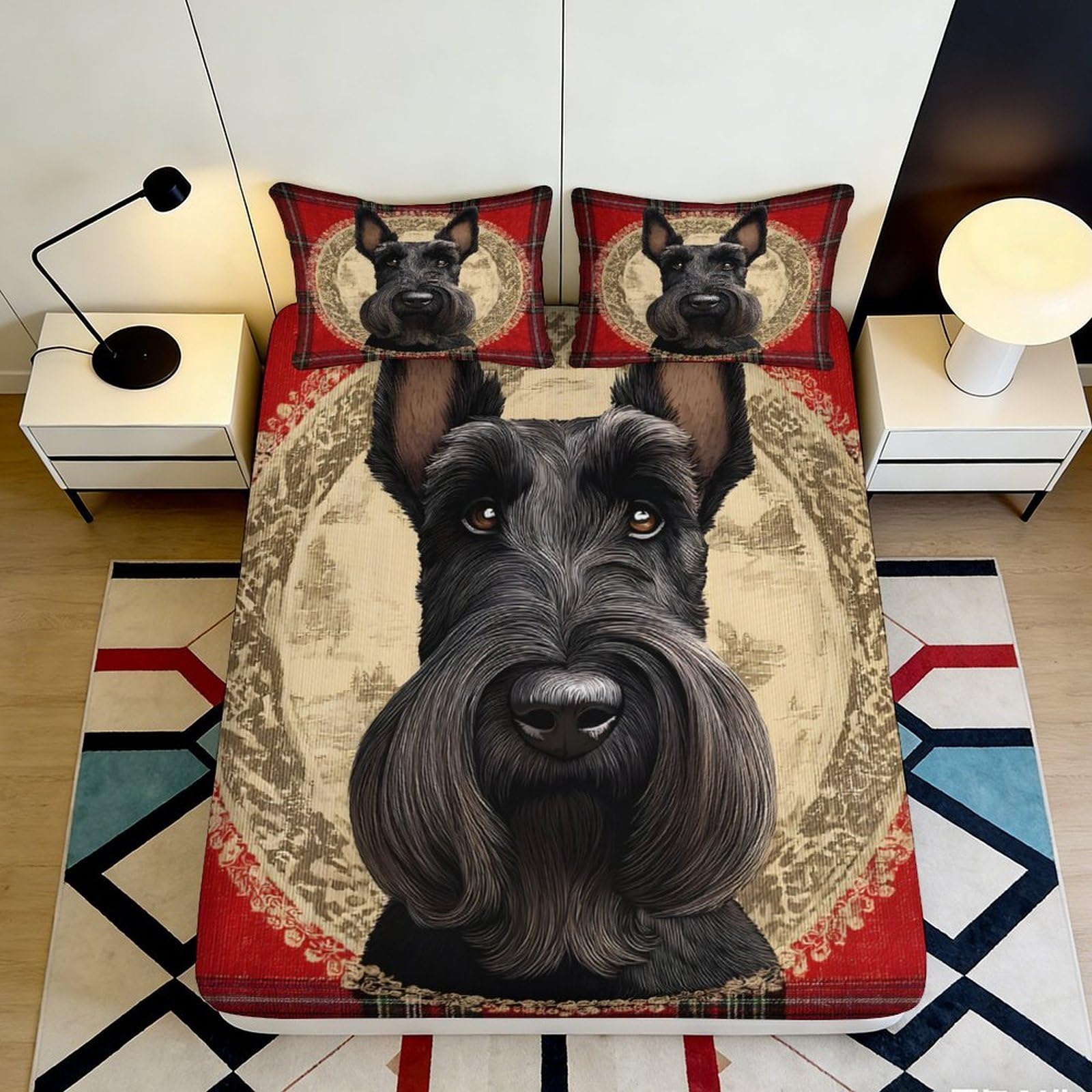 3D Printed Schnauzer Dog Fitted Sheet Microfiber Deep Pocket Non-Slip Bedroom Bedding Dog Mattress Fitted Cover Washable All Ages 90x200x25cm