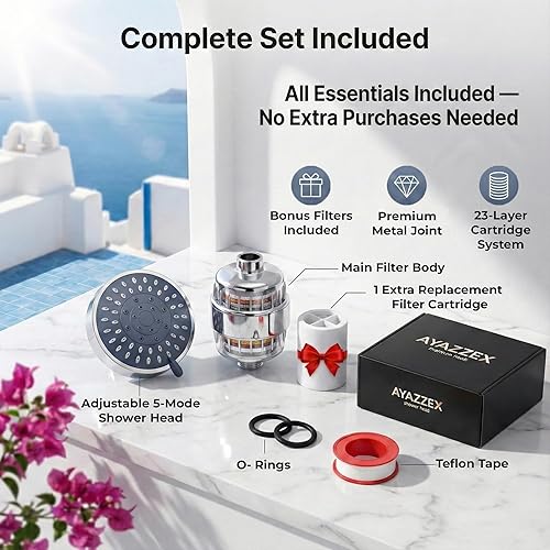 Miniatura 5 de Cabezal de ducha filtrado, alta presión, filtro de ducha para agua dura, 5 modos de pulverización, instalación en 1 minuto, reduce eficazmente el