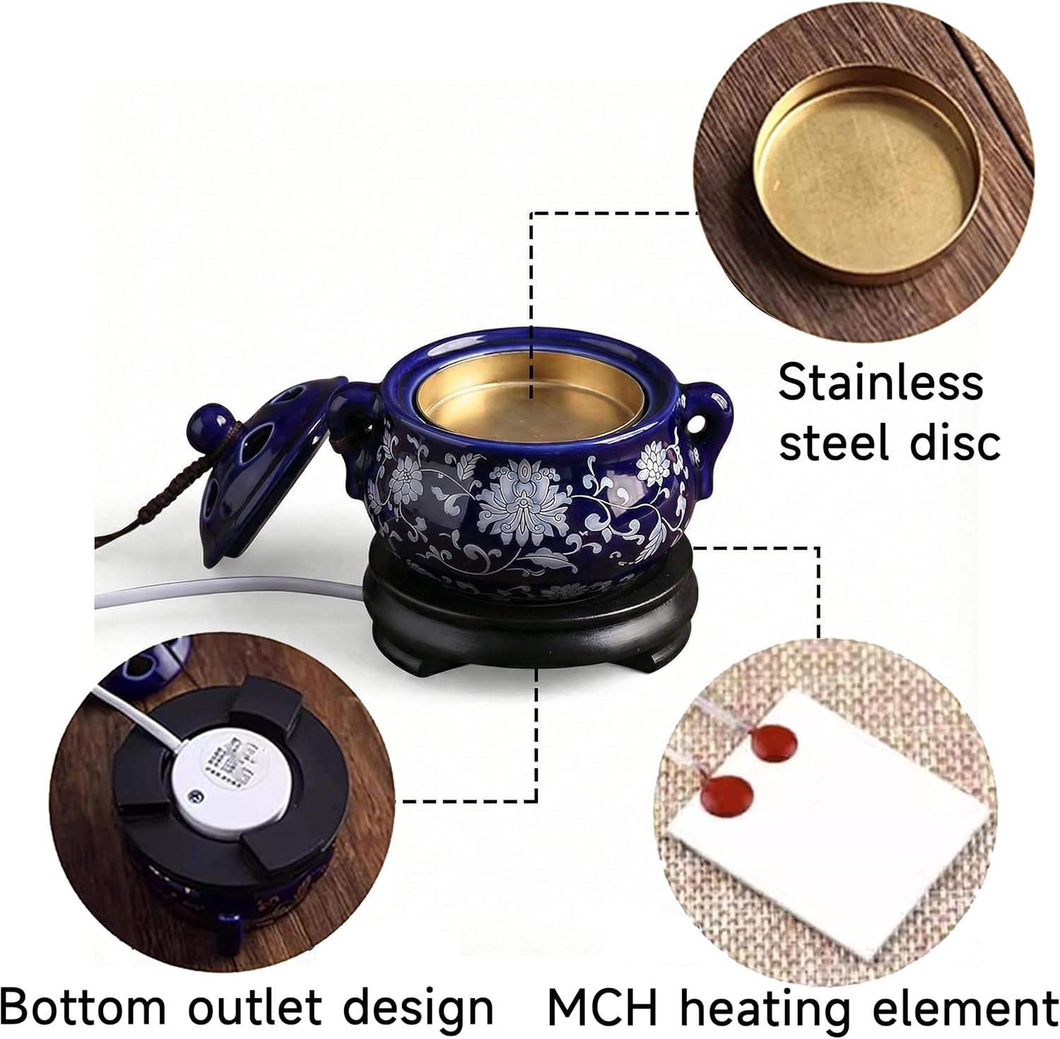 Electric Resin Burner with Timer, Ceramic Electric Incense Burner, Burner Censer 110V for Home Porch, Patio, Garden, Office, Yoga, Living Room, Meditation Room (Blue)