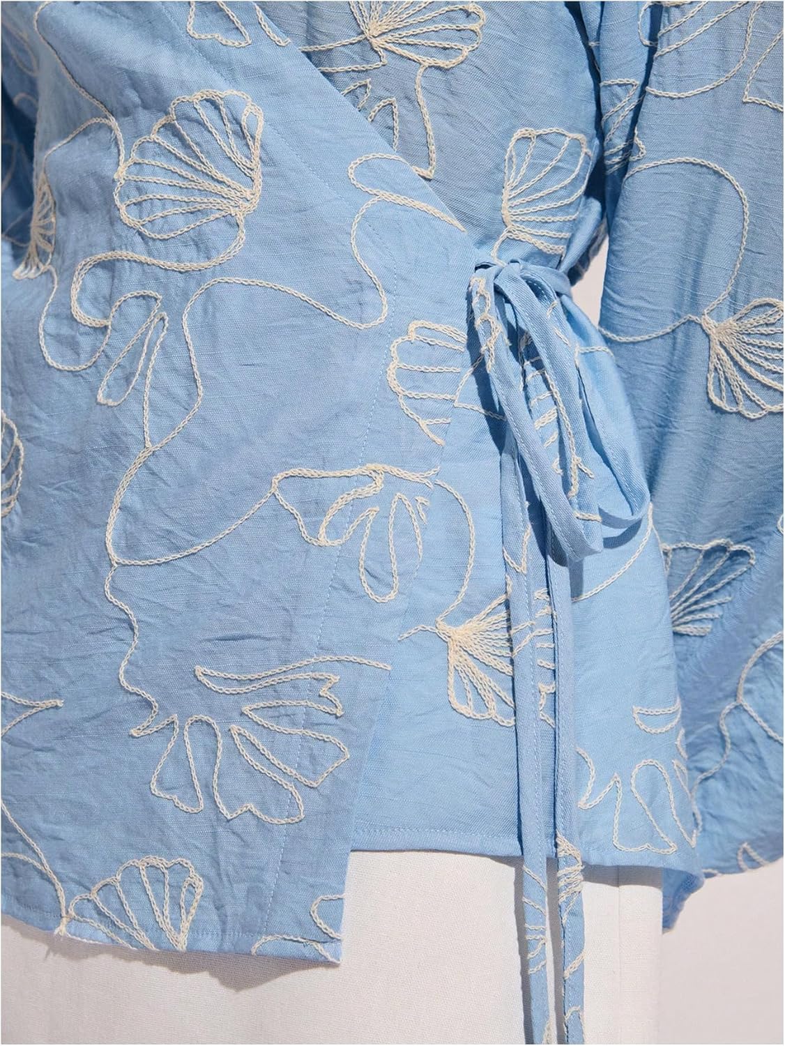 MakeMeChic Women's Wrap V Neck Blouses Long Sleeve Wrap Tie Casual Shirts Boho Summer Tops - Image 6