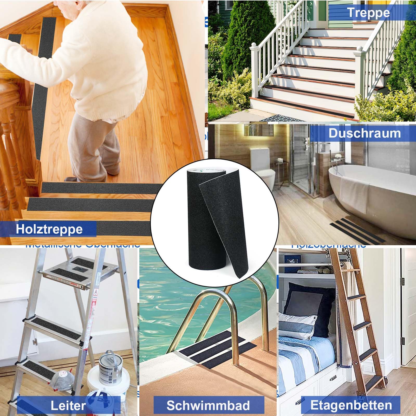 BOMEI PACK 300 mm x 5 m - Noir - Antidérapant - Pour escaliers et skateboard - Bande de traction solide - Niveau de sécurité antidérapant - Marches de sécurité pour l'intérieur et l'extérieur