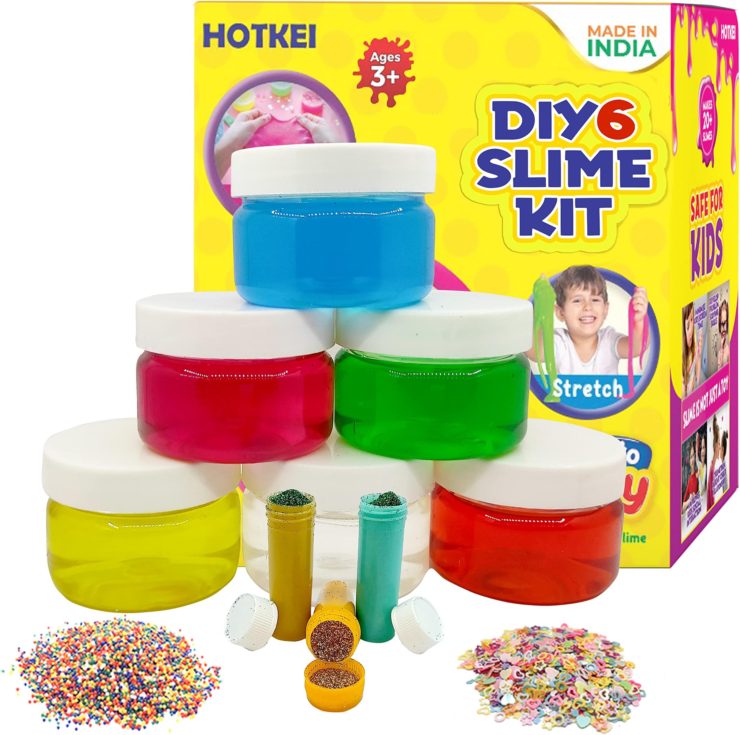 HOTKEI (6 Slime Kit) DIY Multicolor Fruit Scented Slime Gel Jelly Putty Set Toys Kit for Boys Girls Kids Aged 3 to 10 Years 300 gm with Accessories Glitter, Charms, Water Beads Set