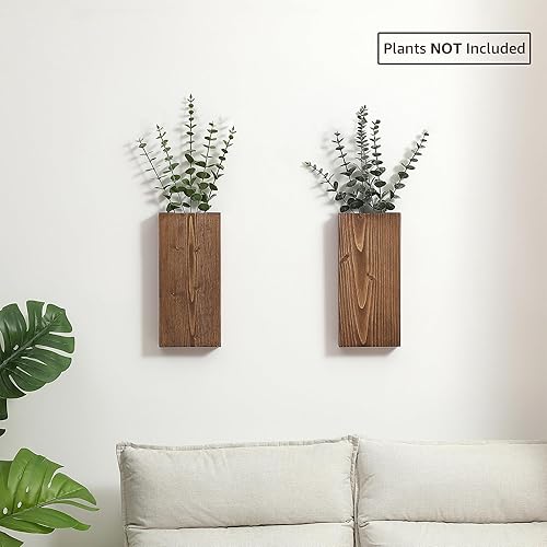 Miniatura 3 de Juego de 2 macetas de madera para pared, bolsillo de pared de madera para flores secas y vegetación, florero colgante de madera para interiores,