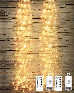 Outdoor Fairy String Lights with Remote Control - 2 Pack 250 LEDs Battery Operated Waterproof Twinkle Lights, 250 LED Firefly Lights for Garden Patio Wedding Christmas Party Decorations (Warm White)