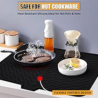 Vista 9 de Luxet Alfombrilla de silicona para secar platos con borde de drenaje integrado, almohadilla de secado higiénica, bandeja resistente compacta y fácil