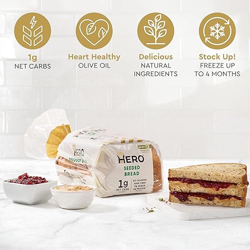 Miniatura 10 de Hero Bread Find Your Hero Bundle - Pan de semillas de carbohidratos netos de 0.03 oz y 0.00 onzas de pan blanco de carbohidratos netos, bollos de