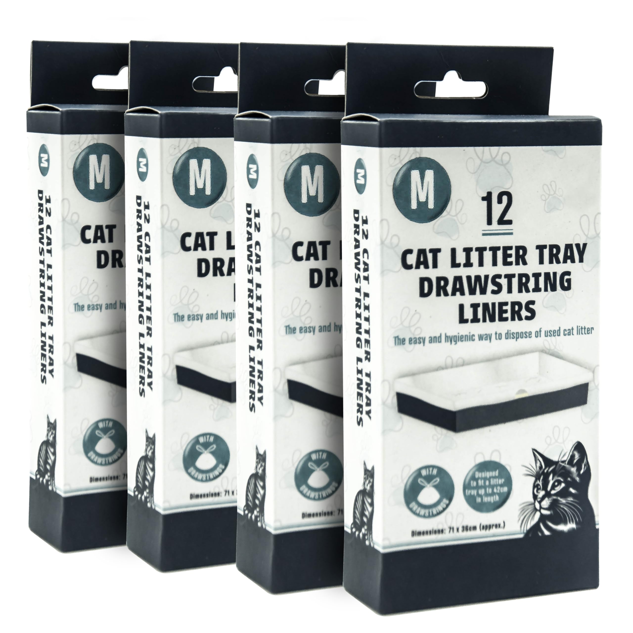 Petopedia White 48 Pack – Cat Litter Tray Liners With Drawstrings – Easy Pull-Up, Fits Most Kitten & Cats Trays Liner – Disposable Waste Bags – Portable, Leakproof, Strong, Travel (Medium (71Cm X 36Cm))