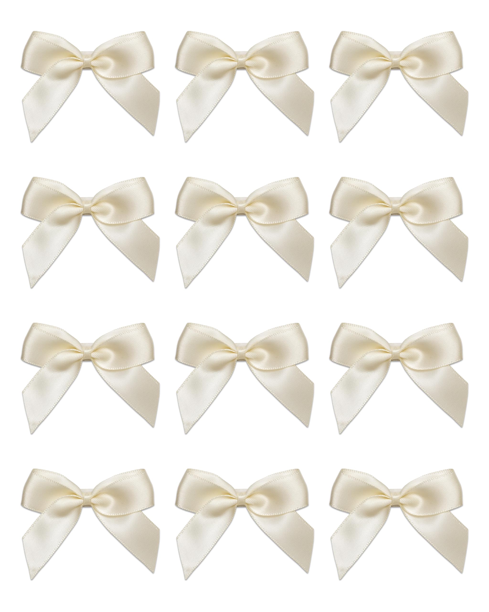 Italian Options Small Satin Ribbon Bows, Self Adhesive Bow Decorations for Crafts, Gift Wrap, Hampers, Hair Bows, Wedding Stationery, Floristry, Christmas, Cakes, Crafting, Ivory, 24 Pack, 5 cm — image 1