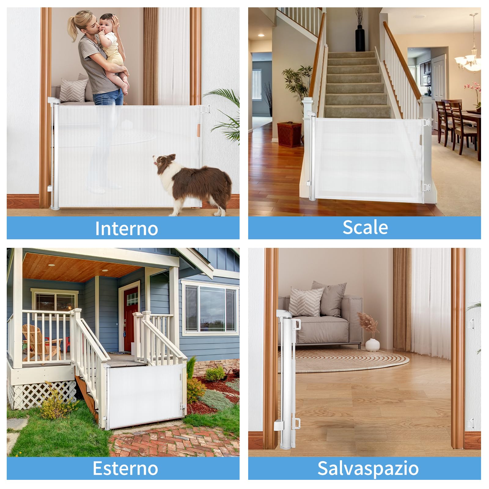 derimkcoa Cancelletto Estensibile per Scale,0-140 cm,Porta Retrattile e Cancelletto per Bambini e Animali Domestici,Adatto per Scale,Corridoi, Uso Interno ed Esterno(Bianco)