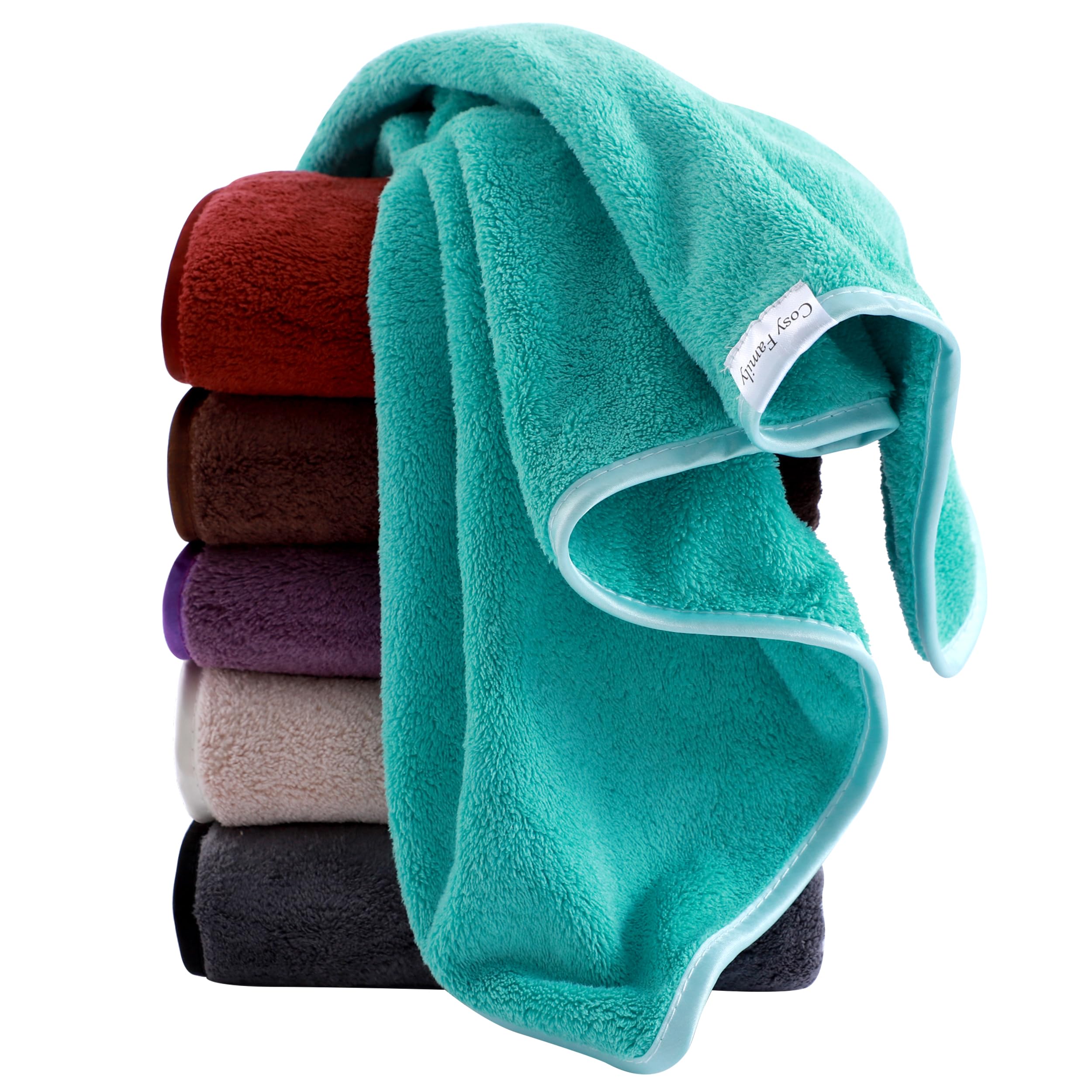 Cosy Family 6 Pack Ultra Soft Microfiber Absorbent Hand Towel, Silk Hemming Towels for Bathroom - Quick Drying - Perfect for Bath, Fitness, Gym,