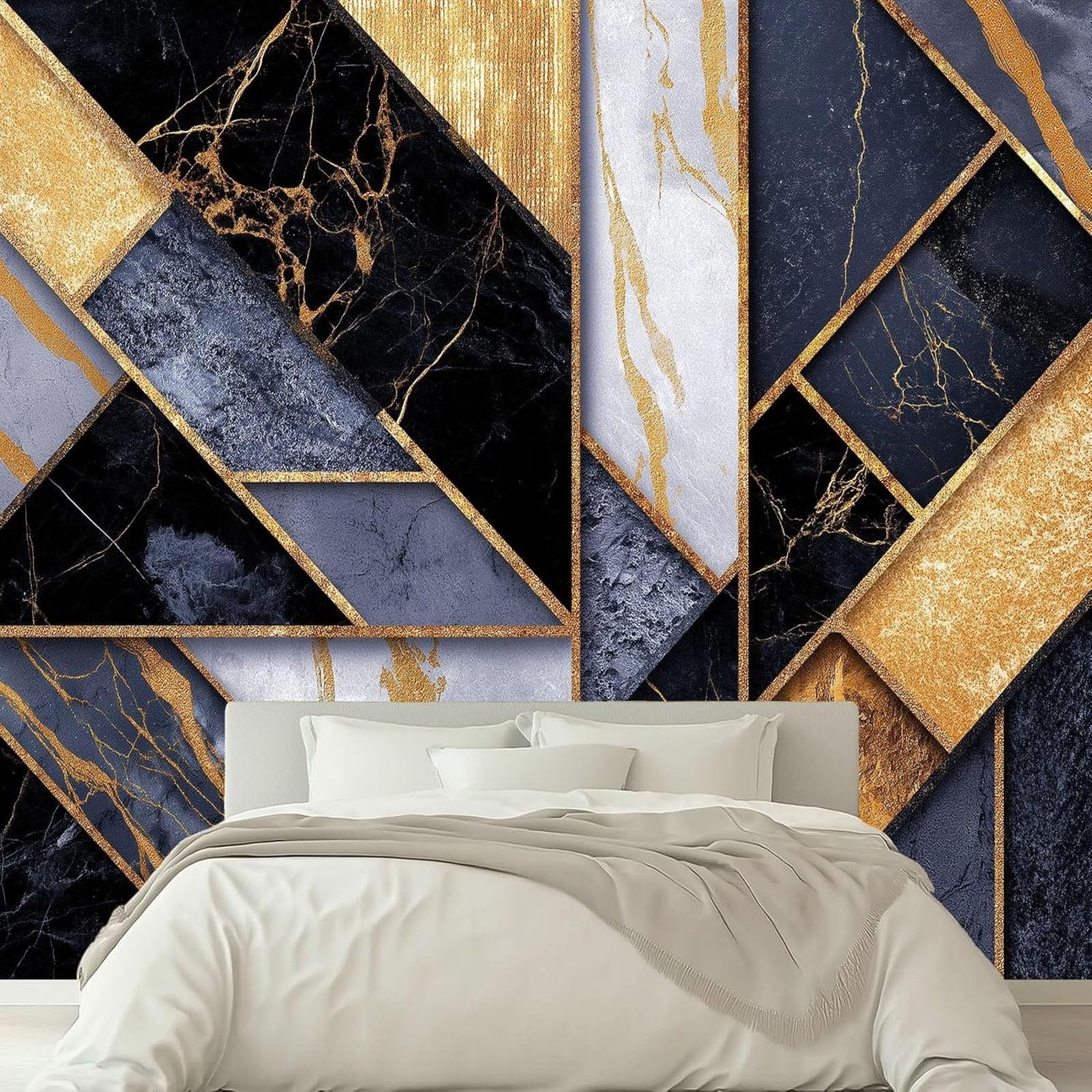 Papel pintado 3D con foto, diseño geométrico de mármol, papel pintado no tejido con imágenes 3D para sala de estar y dormitorio, 200 cm x 140 cm.