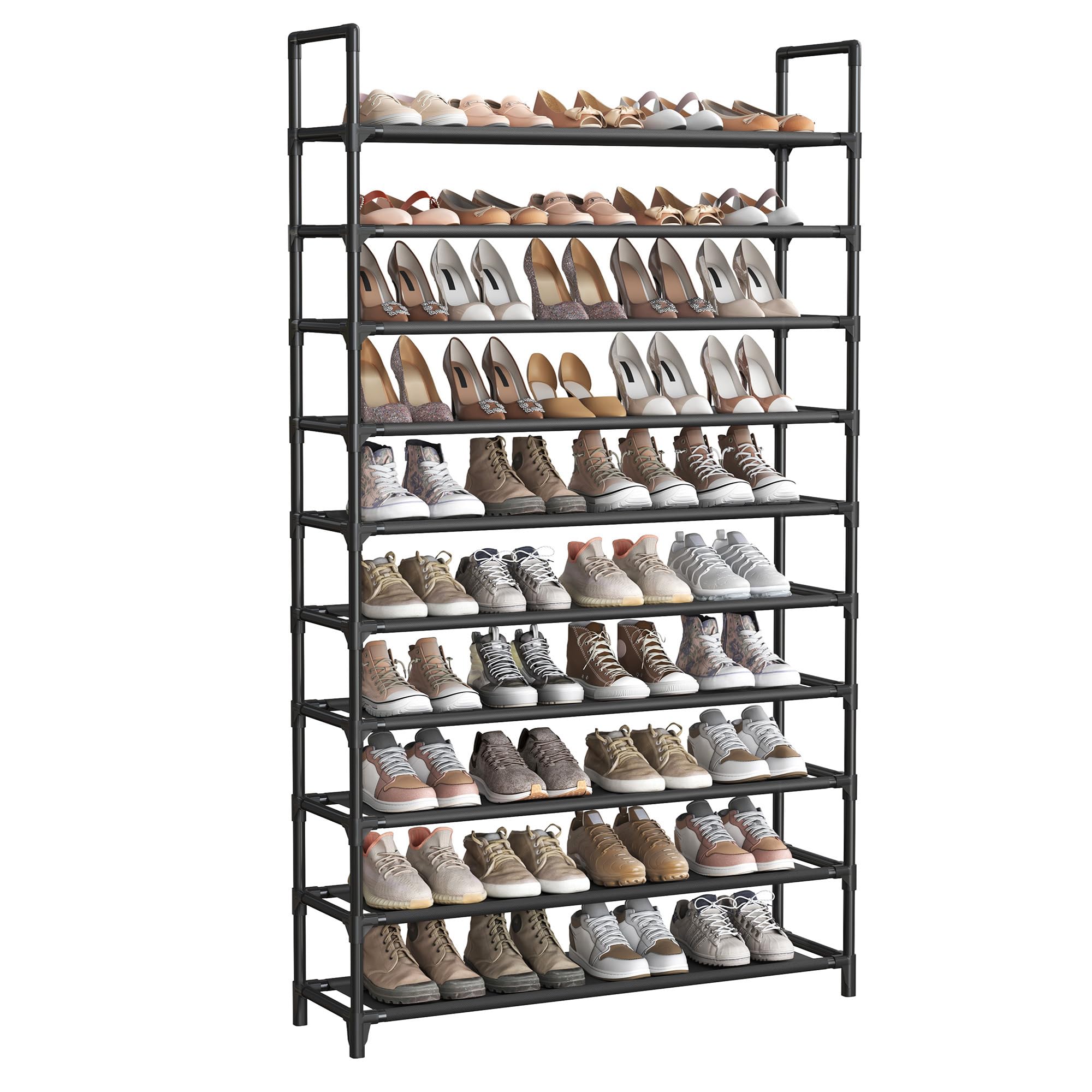SONGMICS 10-Tier Shoe Rack, Shoe Stand, Space-Saving Shoe Storage, 29 x 100 x 175 cm, Metal Frame, Non-Woven Fabric Shelves, for Hallway, Bedroom, Black LSR10BK