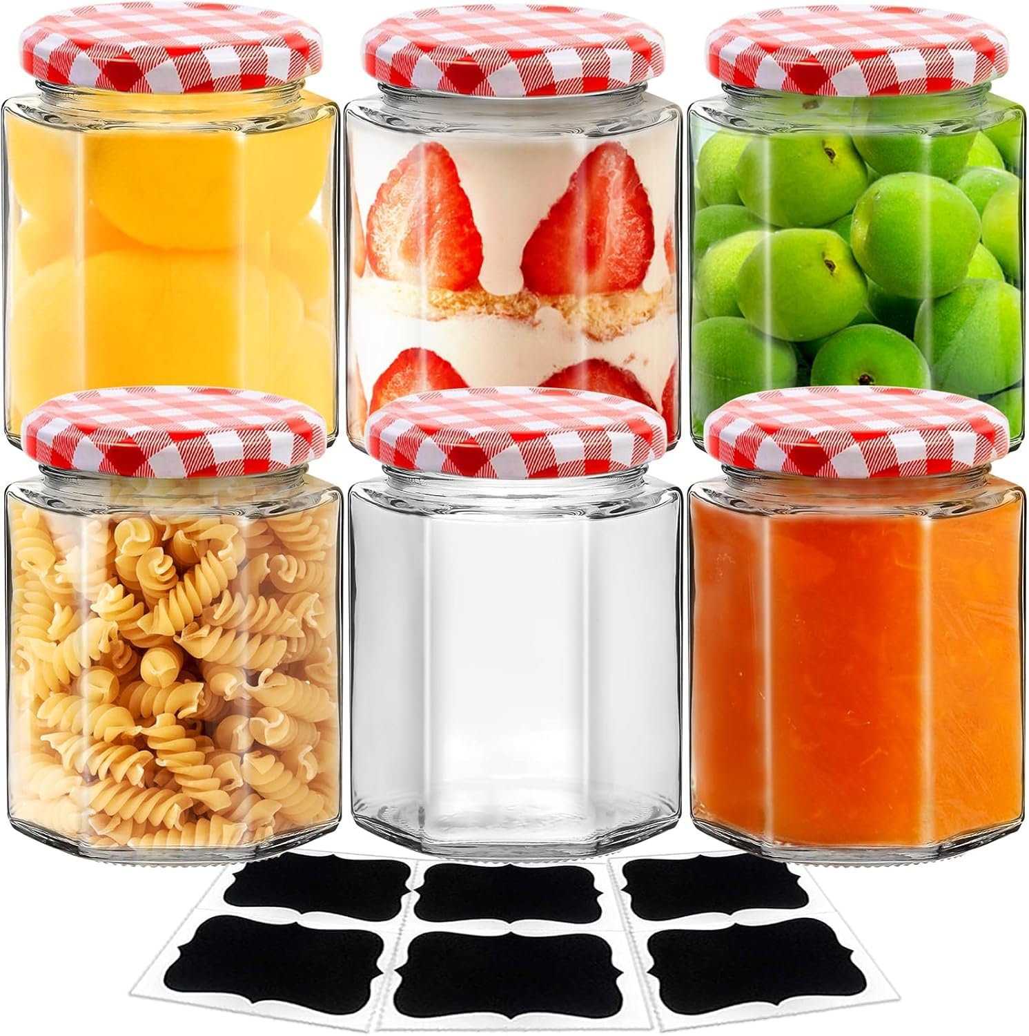 6 Pack 280ml/9oz Glass Jam Jars with Airtight Red Gingham Lid for Pickling