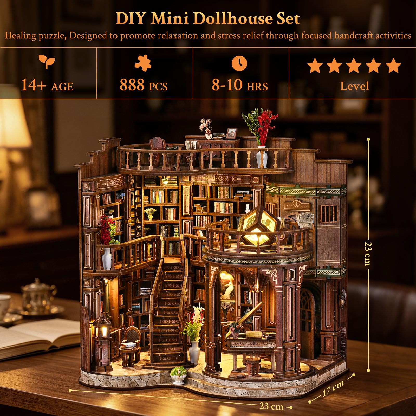 Shrike Book Nook, Dreamy Book Hall domek dla lalek z oświetleniem LED