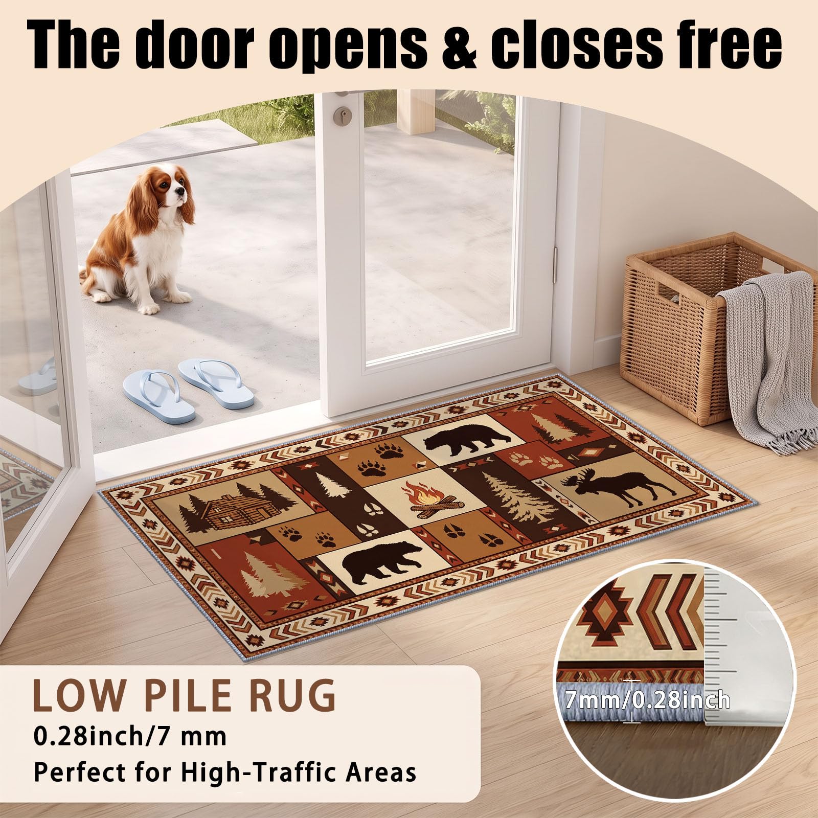Kurzflor Läufer Flur 80x180 cm Landhaus Rustikal Waschbar Teppich Erdton