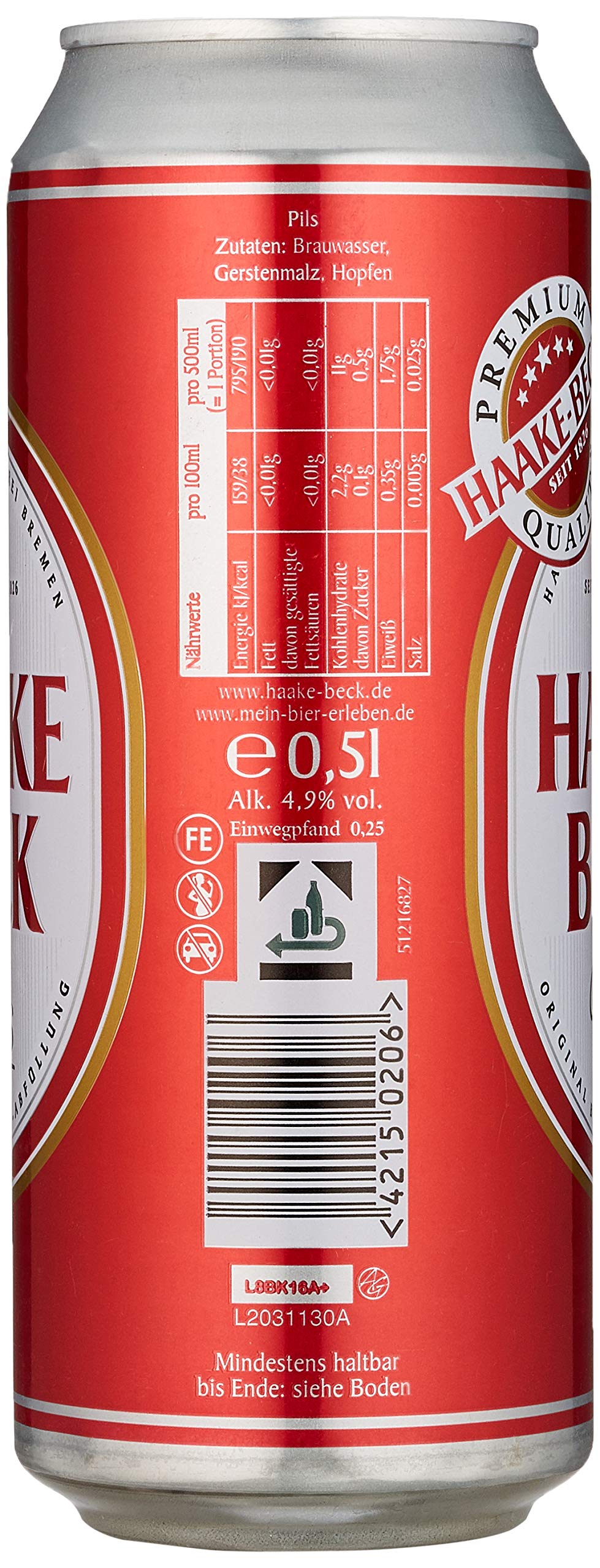 Haake Beck Pils Dosenbier, EINWEG, Pils Bier (24 x 0.5 l Dose)