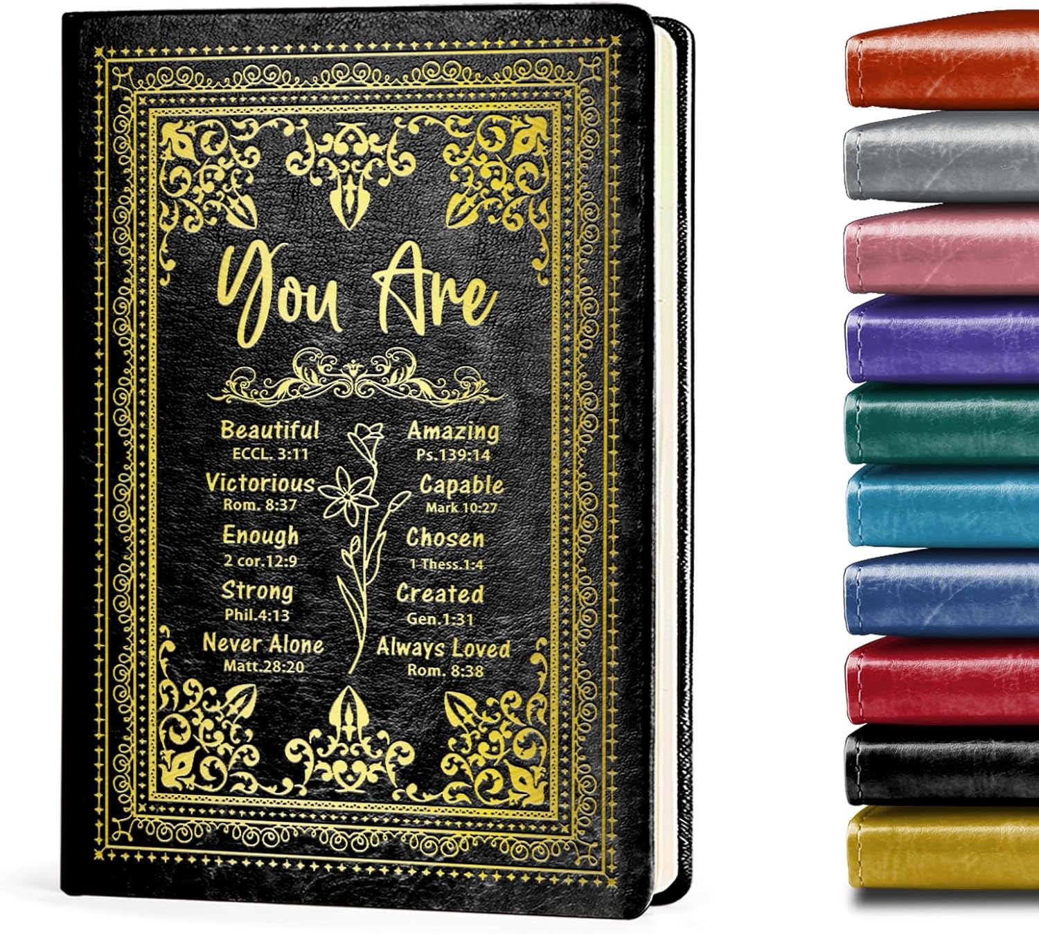 Black A5 Lined Leather Journal Notebook,Inspirational Christian Gifts Hardcover Executive Notebooks for Men Women,200 Pages 100 Gsm Thick Ruled Paper Daily Diary for School,Family ,Friends,Work (You Beautiful Black)