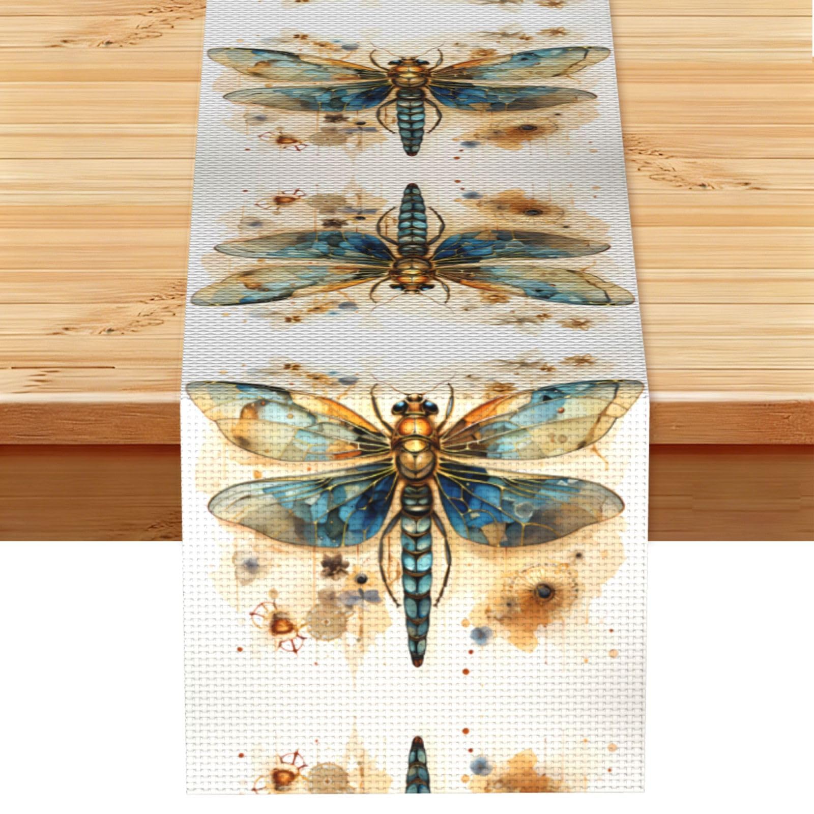 Golden Delicate Dragonfly Table Runner 13x72 Inch Dining Decor