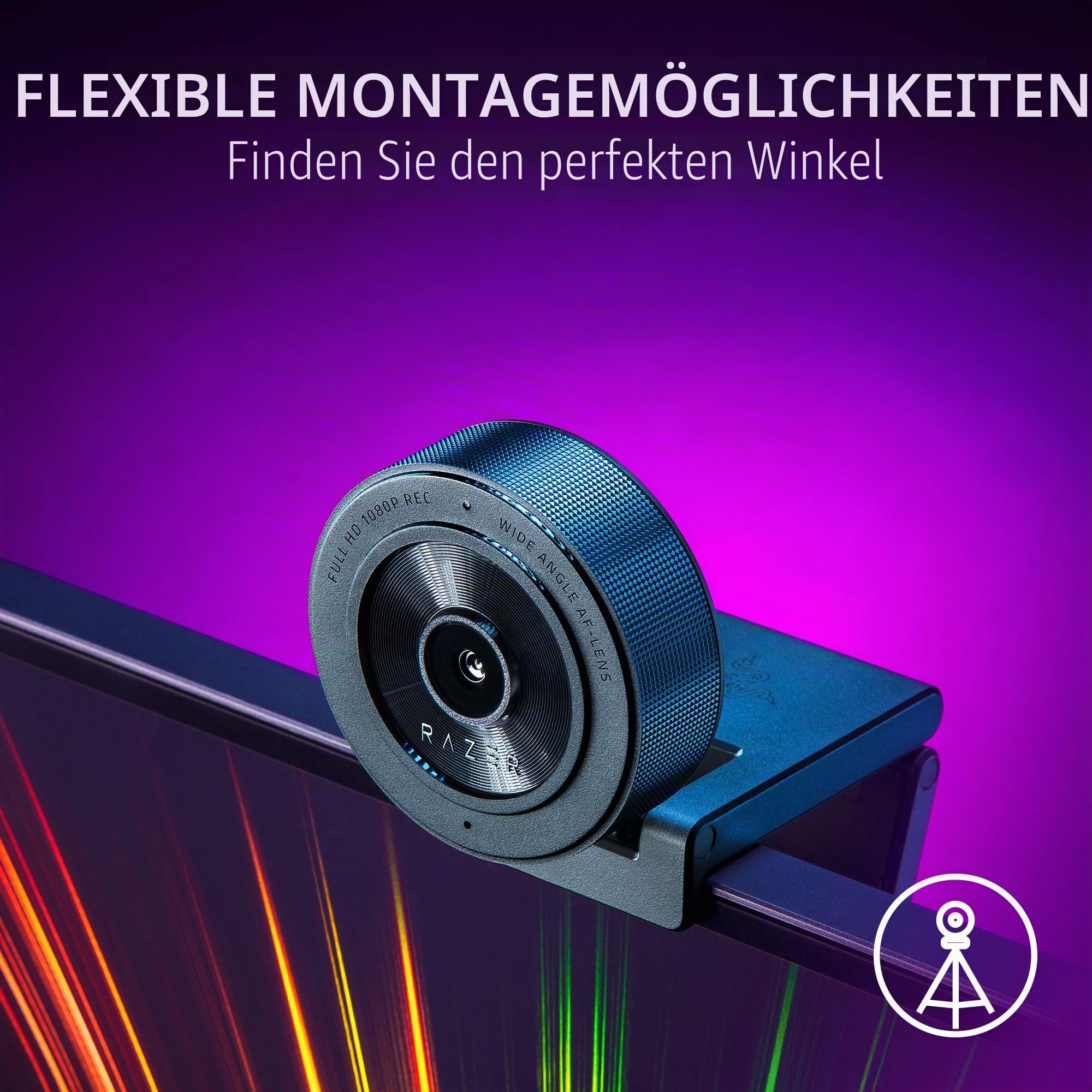 Razer Kiyo X - USB-Webcam für Streaming in Full-HD (1080p 30 FPS oder 720p 60 FPS, Autofokus, Plug + Play, vollständig anpassbare Einstellungen, flexibel zu befestigen) Schwarz