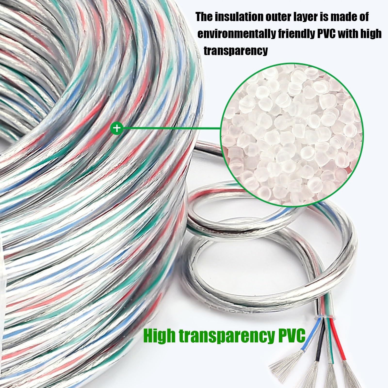 Cavo Elettrico 300V/80°C, Rame Stagnato Privo Di Ossigeno, Guaina PVC Trasparente, Flessibile 2C, Varie Misure AWG, Per LED, Robotica, Sensori Ed Elettrodomestici(100FT,18AWG)