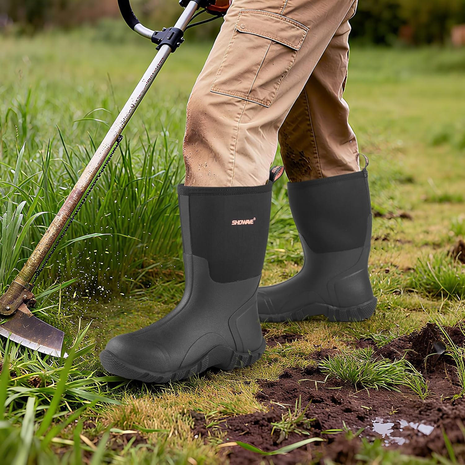 Showave Rain Boots Men Insulated Rubber Boots for Men Waterproof Mud Boot Slip On Garden Boot for Farming Hunting Fishing - Image 7