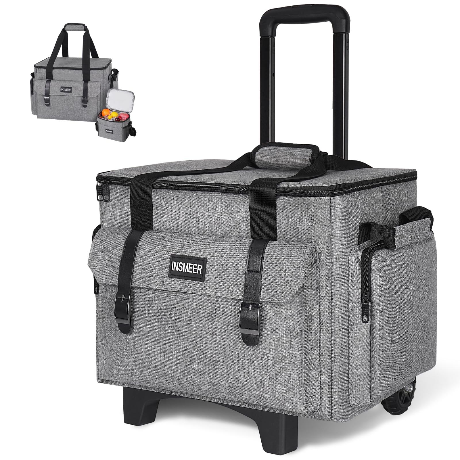 INSMEER Sac à roulettes pour enseignant avec compartiment pour ordinateur portable de 15,6", sac fourre-tout à roulettes pour enseignants avec sac à déjeuner supplémentaire, sac à roulettes 3 en 1