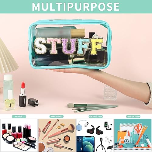 Miniatura 4 de Bolsa de maquillaje de felpilla transparente para viajes, bolsa de cosméticos con letras con purpurina, bolsa de nailon impermeable con cremallera,