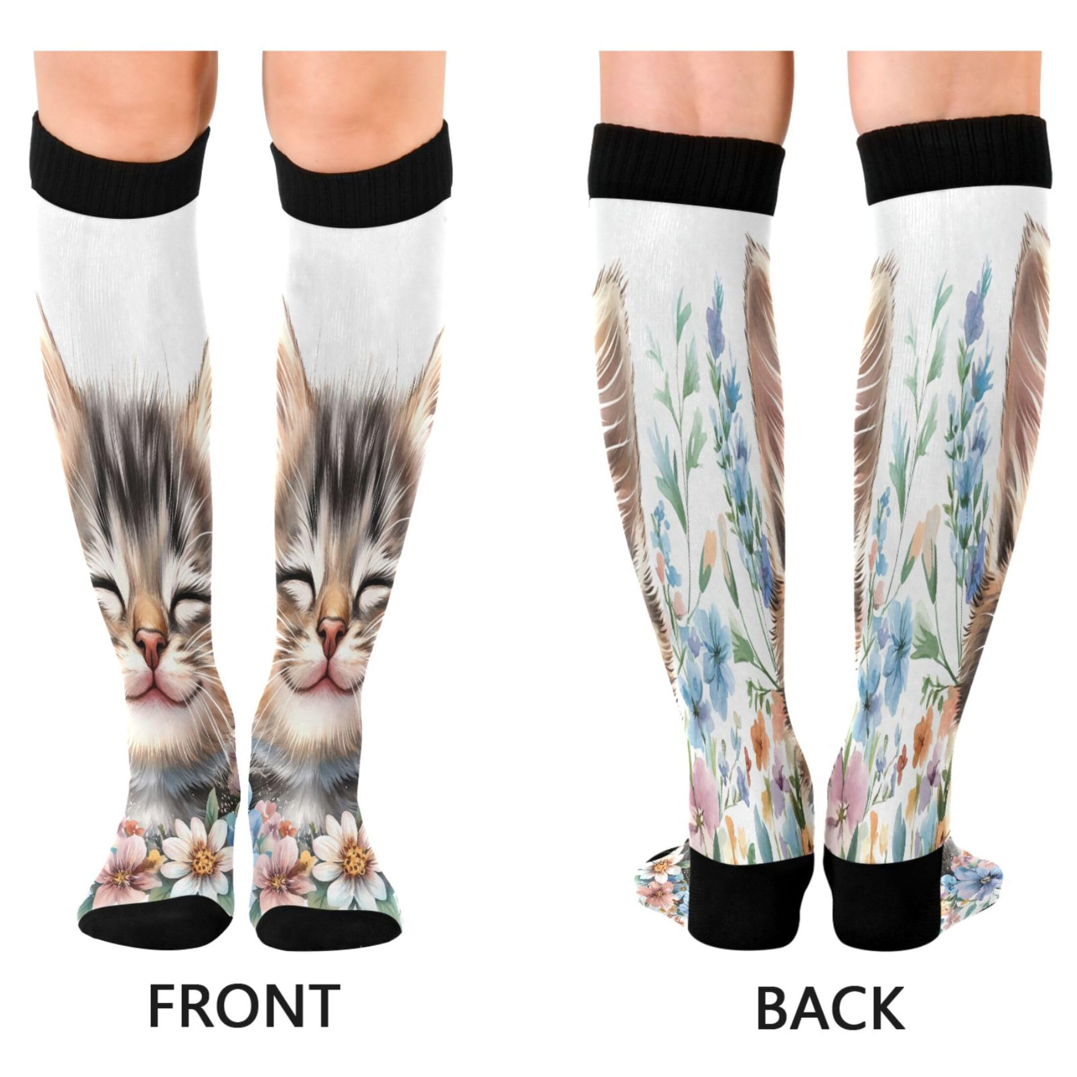 Burbuja Cat Smile Compression Socks for Women Men (20-30mmHg), Knee High Socks Circulation Support for Sport Running Hiking Nurse, 1 Pair