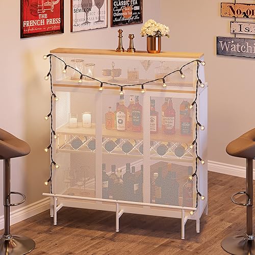 Miniatura 7 de REHOOPEX Armario de bar, barra industrial de 4 niveles de 51 pulgadas, gabinete de licor de granja con reposapiés, gabinete de bar de madera,