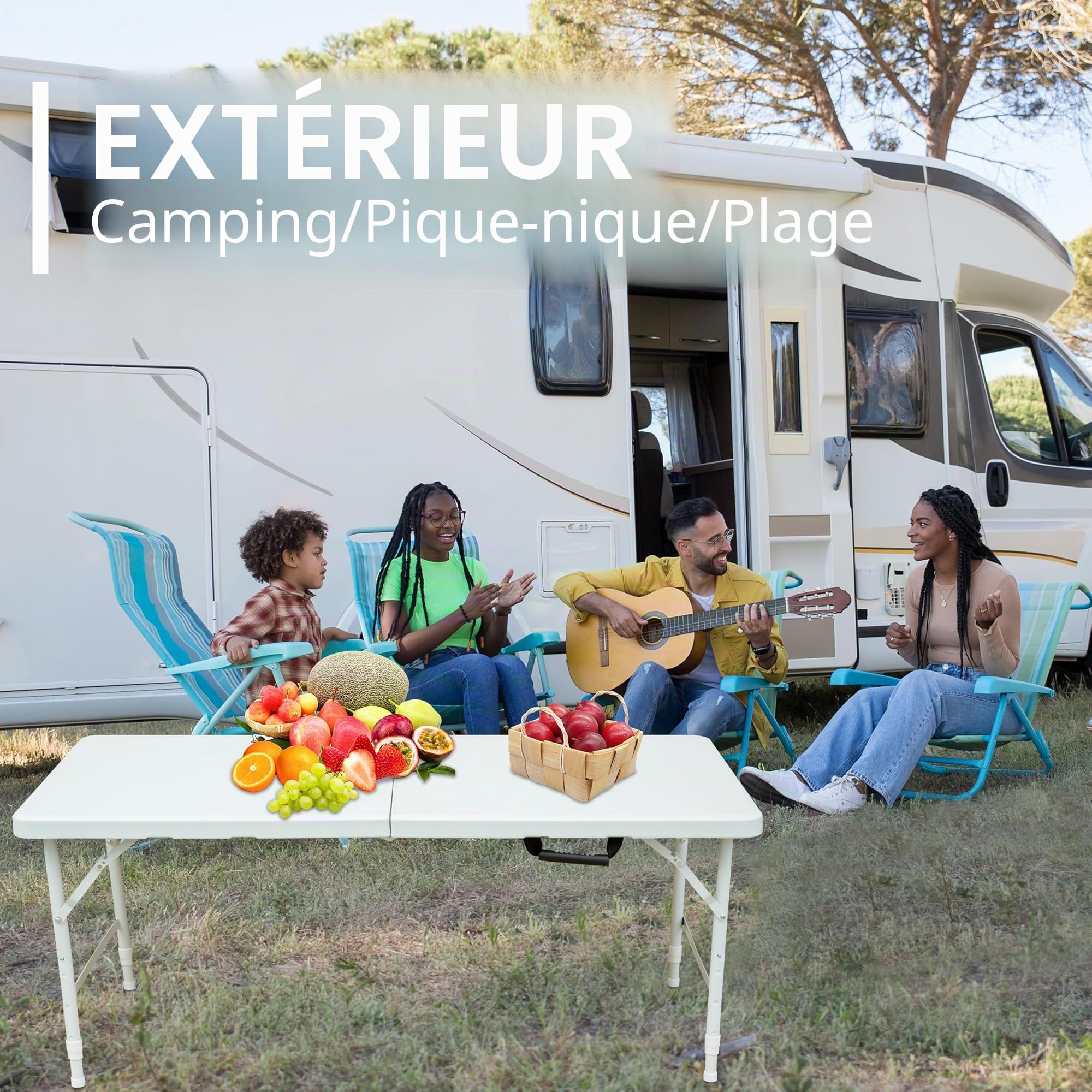 Table pliante en plastique portable et robuste de 1,2 m pour camping, fête, jardin, dîner, cuisine, travail, intérieur et extérieur (1,2 m)