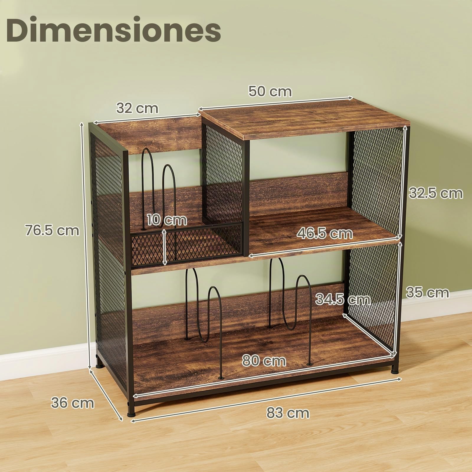 GIANTEX Soporte para Tocadiscos de 3 Niveles con Compartimento Abierto y 3 Divisores Extraíbles, 83 x 36 x 76,5 cm, Estantería para Discos de Vinilo, Mueble para Salón, Dormitorio (Marrón)