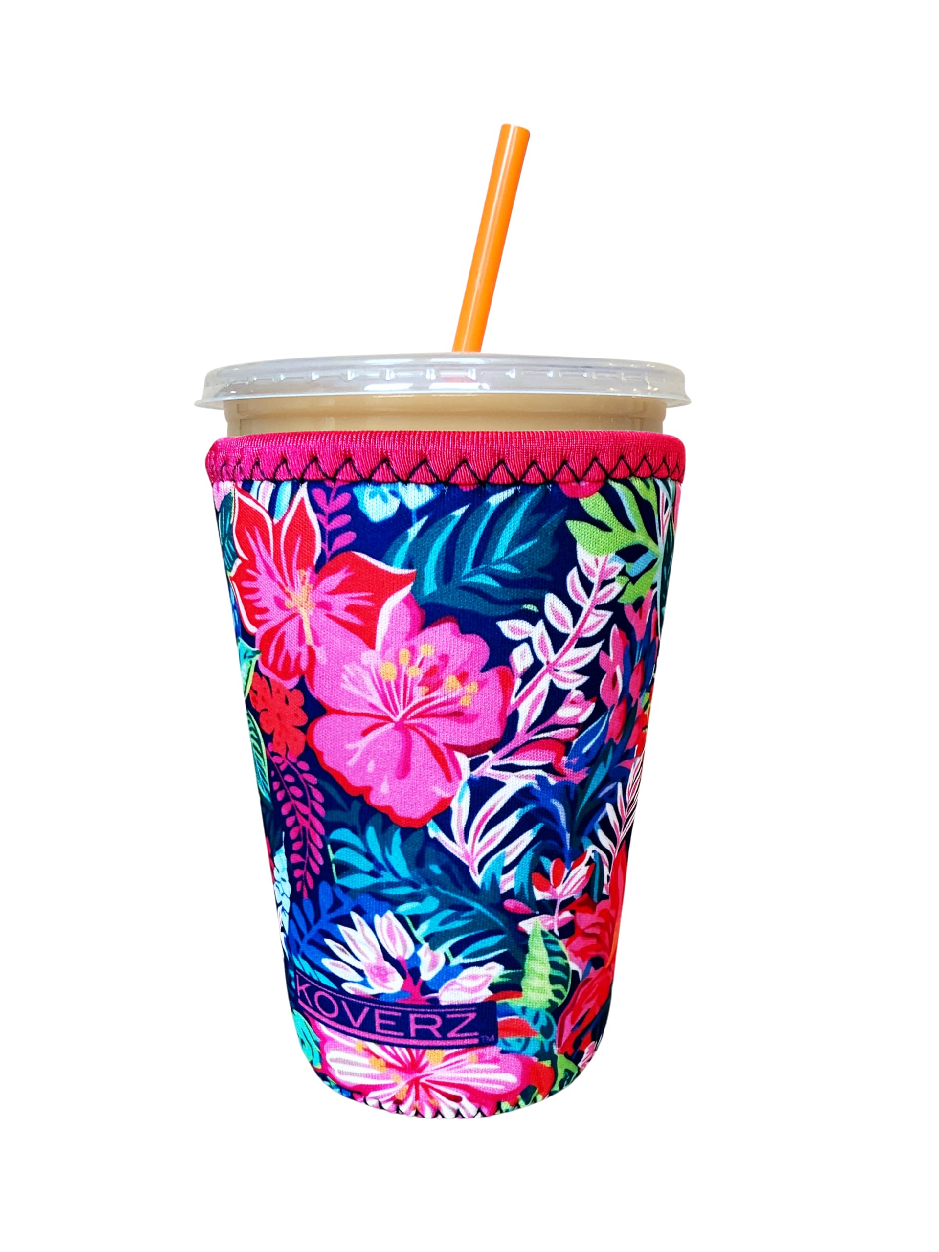 Iced Coffee Sleeve, Insulated Neoprene Cup Sleeve, Fits a 24 Oz. Coffee Cup, Washable and Reusable, Iced Coffee Accessories, Medium Hibiscus