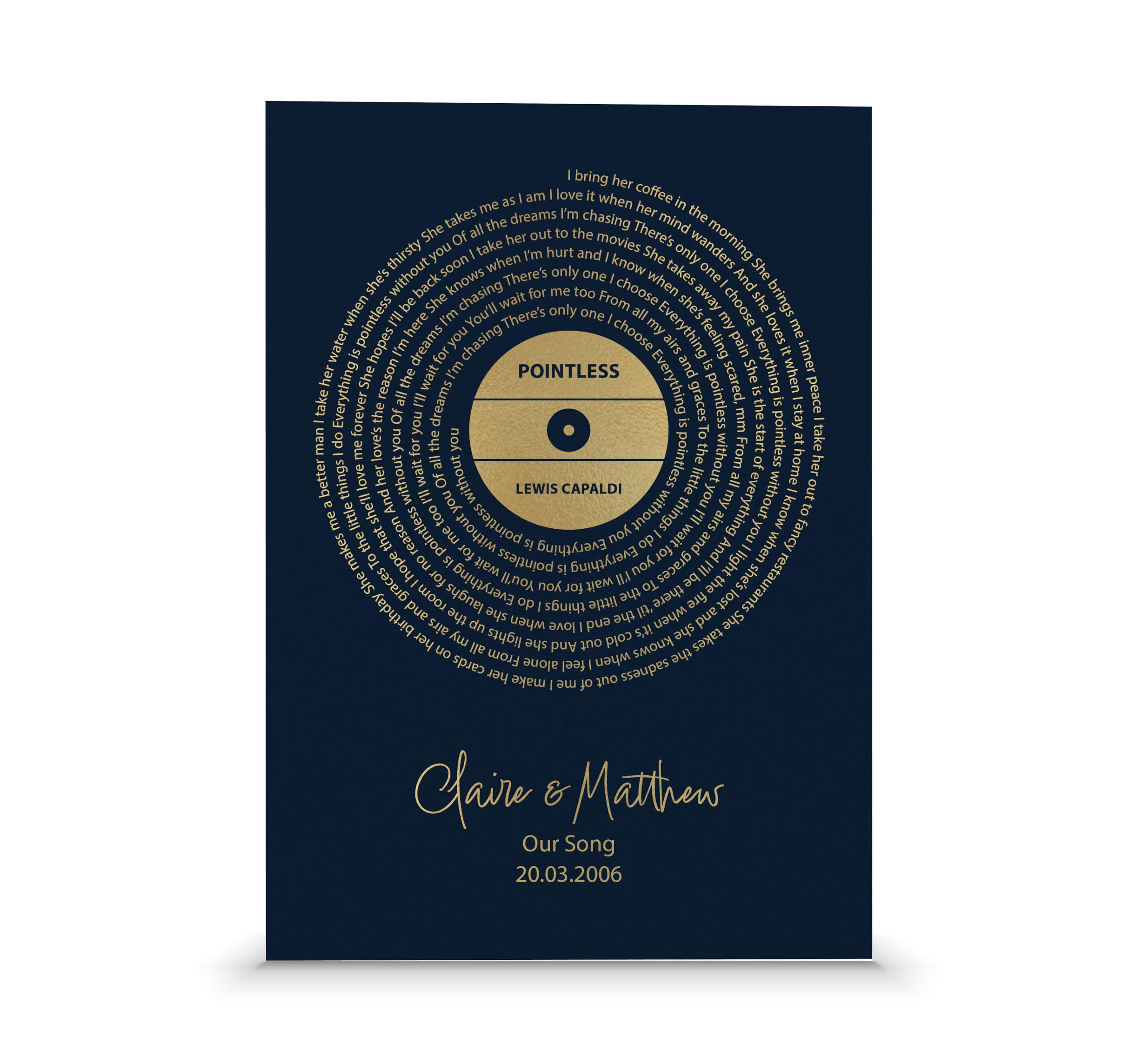 VerbatimART Personalised Metallic Foil Song Lyrics Print - Custom First Dance Wedding Song Gift (Print Only, A4 (21 x 30cm))