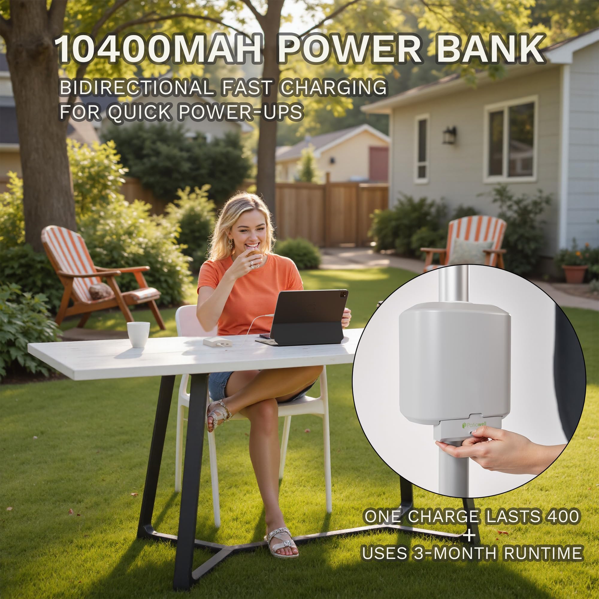 Patiowell Motorized Patio Umbrella, Remote Outdoor Umbrella with Heavy Duty Aluminum Frame, Removable Power Bank and Push Button Tilt for Backyard, Pool, Garden, Beach