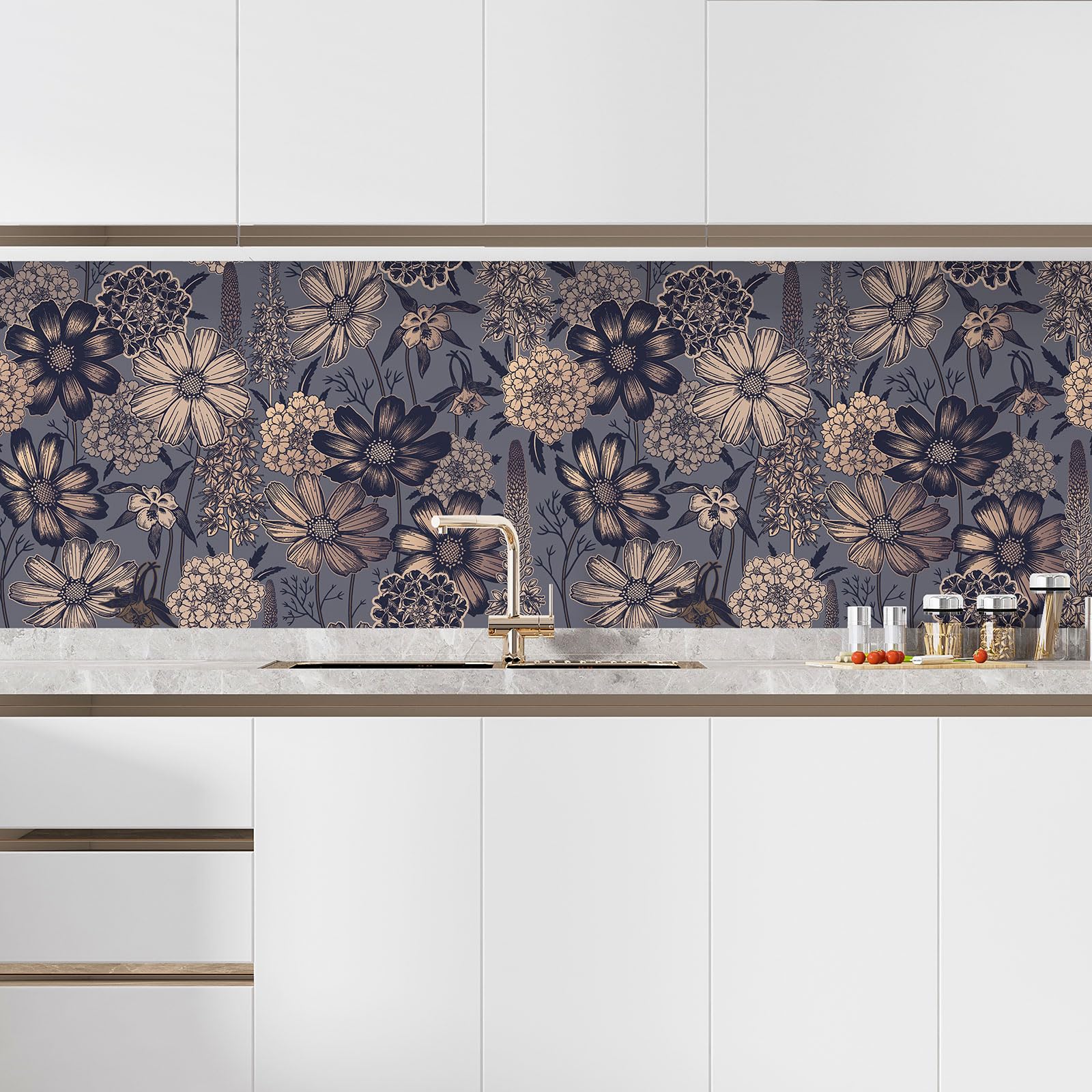 Lumalea Adesivo adesivo per cucina, motivo: fiori 3617681461708, adesivo + protezione opaca, 80 x 120 cm