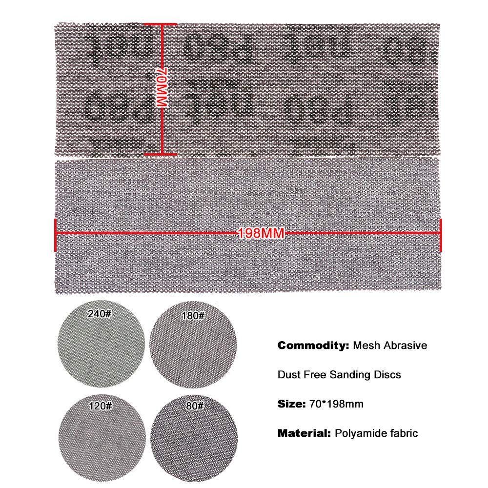 Láminas de lijado de malla, Paquete de 5 discos 198 mm x 70, grano 80-320, for decoración coches(240 Grit)
