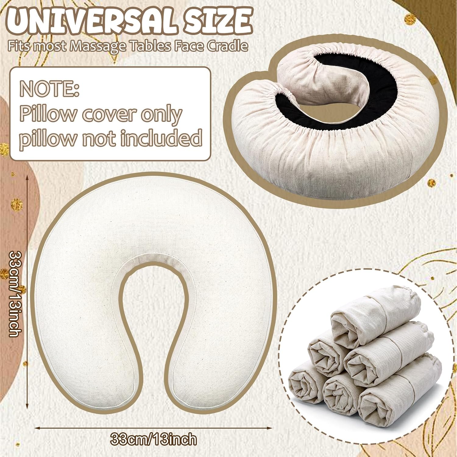 6 Pack Linen Massage Face Cradle Covers Standard Crescent Fit image 3