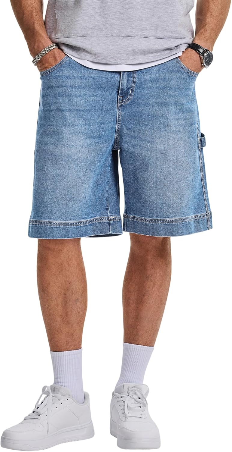 JMIERR Mens Baggy Jeans Shorts Relaxed Fit Jorts Wide Leg Streetwear Vintage Carpenter Denim Shorts with Hammer Loop