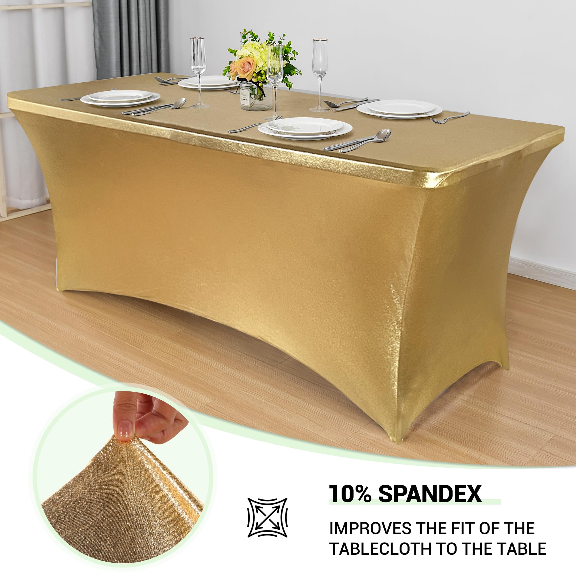 Obstal Stretch-Spandex-Tischdecken für 1,8 m große Tischdecken – 1,8 m, universelle rechteckige Tischdecke, Schutz für Hochzeit, Bankett, Party (Goldstempelung, 183 x 76 x 76 cm)