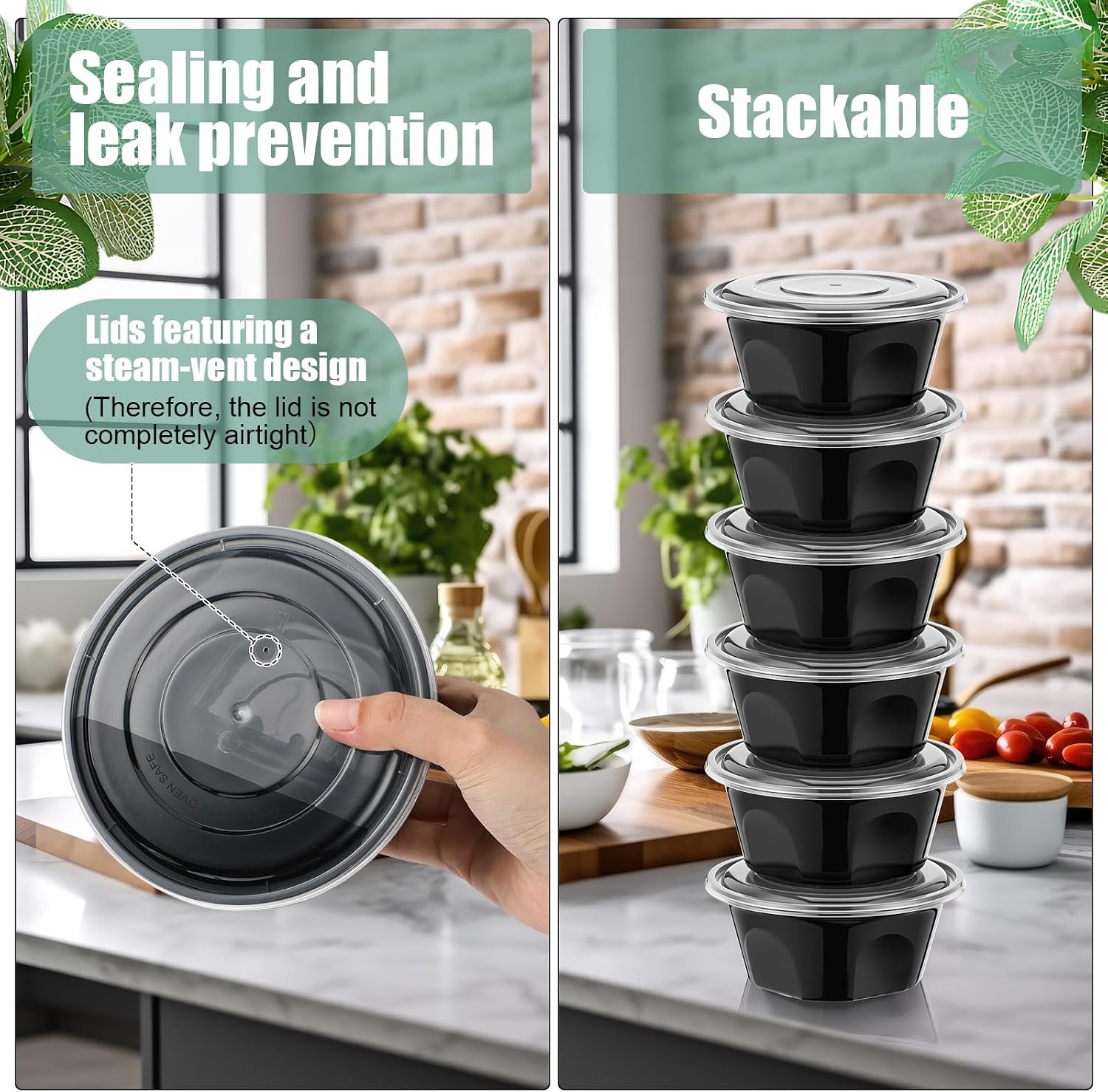 100 Pcs 24 oz Meal Prep Containers with Lids Round