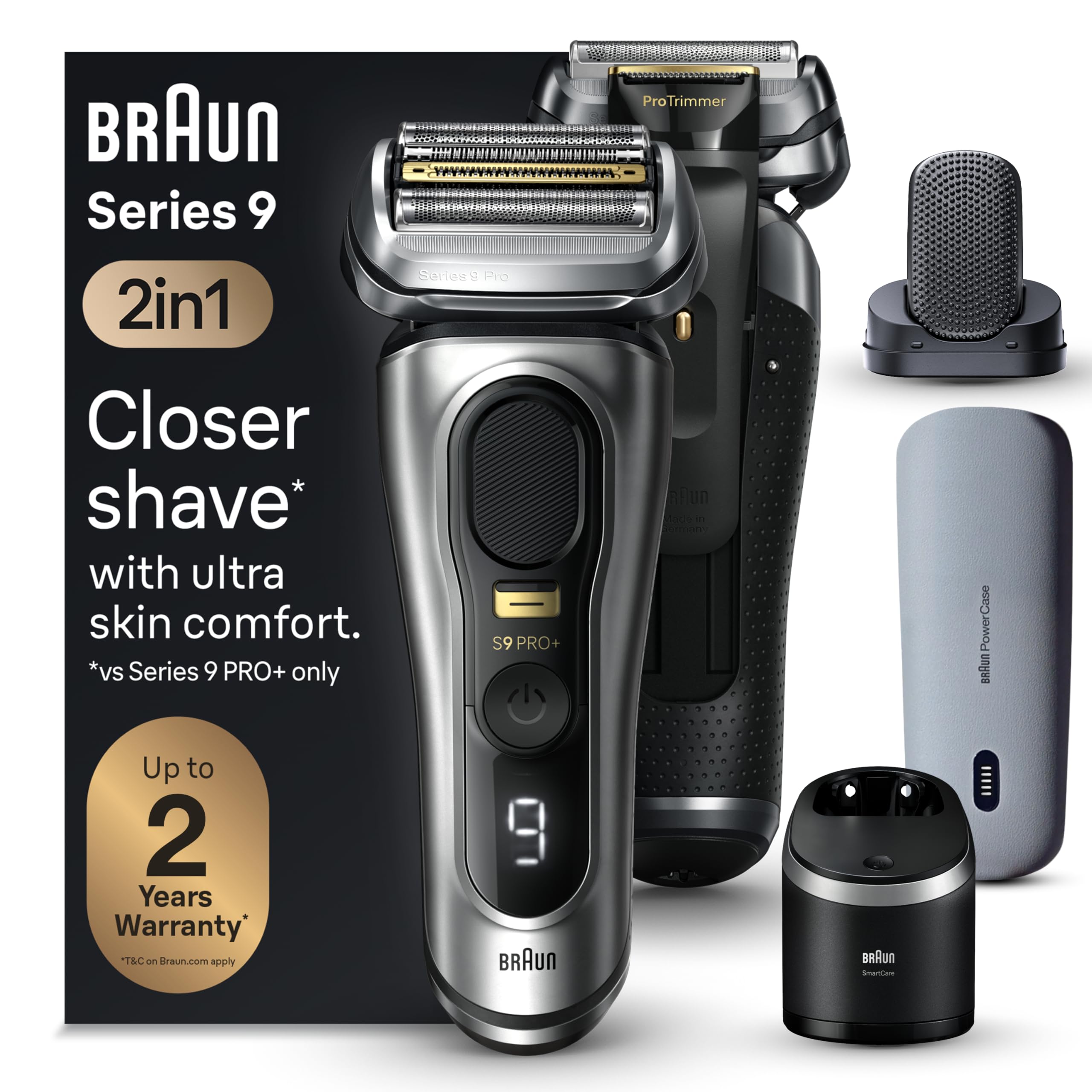 Series 9 PRO+ Electric Shaver, Shaving Kit with 5 Pro Shave Elements and ProComfort Head, SmartCare Center