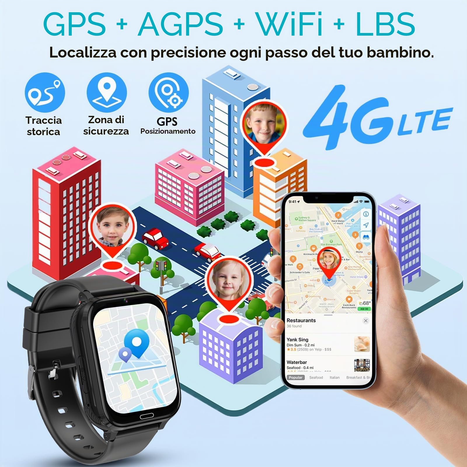MOONKIDS 4G Orologio Smartwatch Bambini, Smartwatch con Sim, Fotocamera Torcia Sveglia Audiolibri, Orologio Intelligente per Ragazza e Ragazzo (Nero 1)