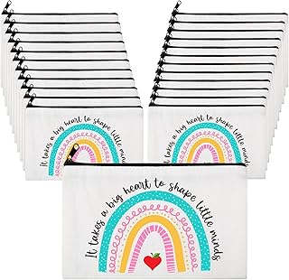 24 Pieces Teacher Cosmetic Bags Teacher Appreciation Gifts Makeup Bag Canvas Zipper Pouch Travel Toiletry Case for Teacher (It takes a big heart to shape little minds)