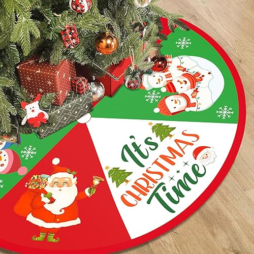 Decoración de falda de árbol de Navidad de 36 pulgadas, decoración de árbol de Navidad rojo y verde con diseño de muñeco de nieve, Papá Noel, faldas